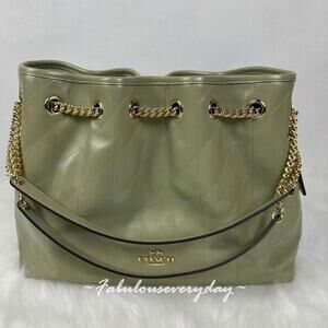 Coach Evelyn Shoulder Bag With Quilting In Leather/Gold/Pistachio CDR00 NWT